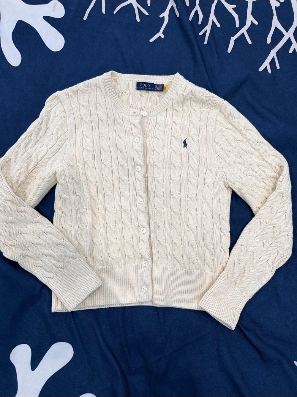 Girl’s XL Ralph Lauren Cream Cable Knit Button-Front Cardigan